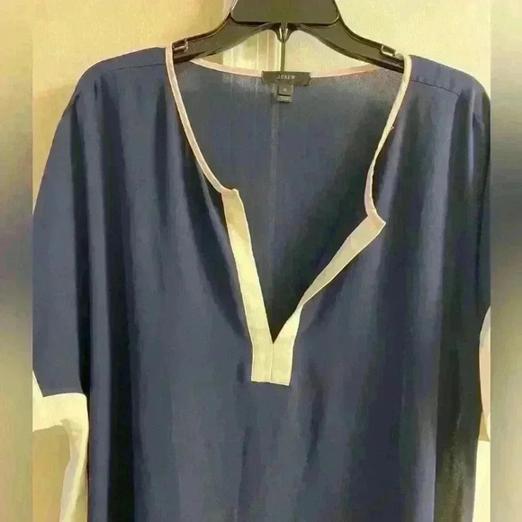 J crew black label Navy Blue and White V-Neck Boxy Top tunic Medium - Picture 2 of 6